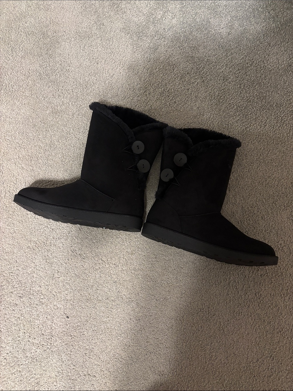 SO Black Faux-Suede Button Winter Boots